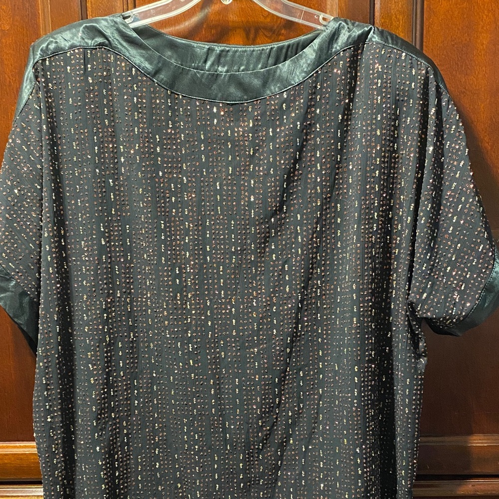 Black Red silver sparkling sequined Pattern vintage short sleeve plus size top